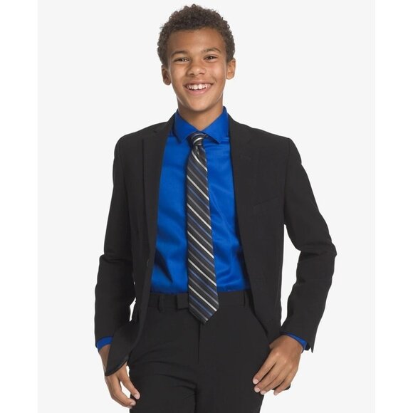 Calvin Klein Big Boy Black W/ Multicolor Gemstone Striped Zipper Necktie Sz 50in - Picture 1 of 4